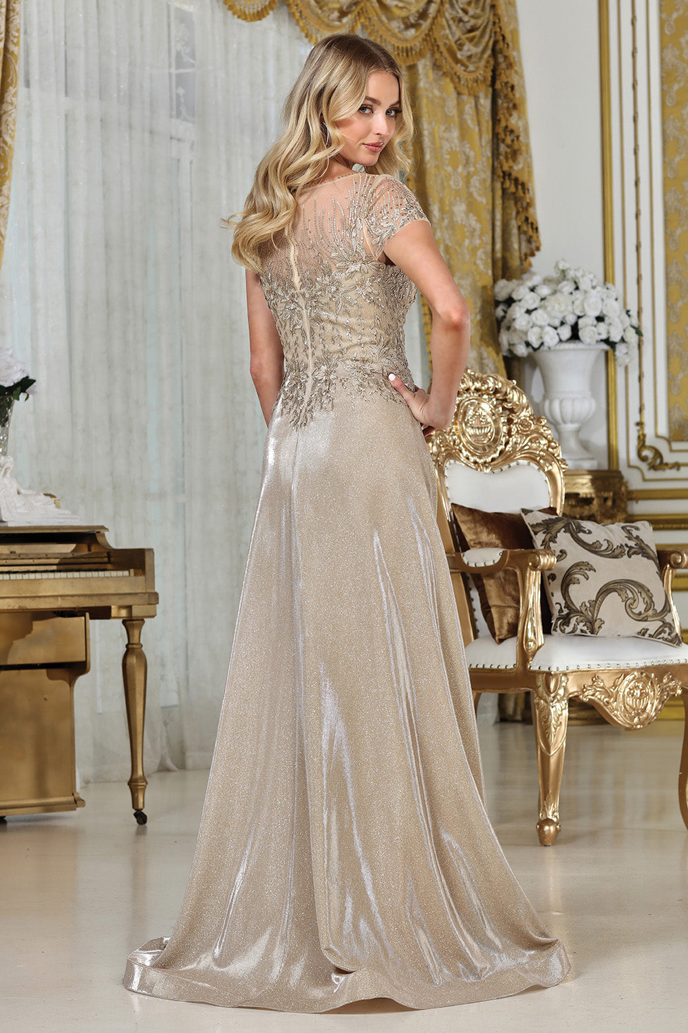 Elegant dark silver and champagne plus size gown by AdoraUS 331627