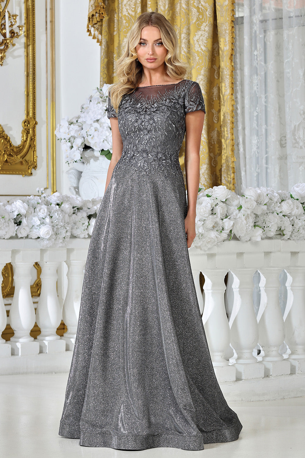 Elegant dark silver and champagne plus size gown by AdoraUS 331627