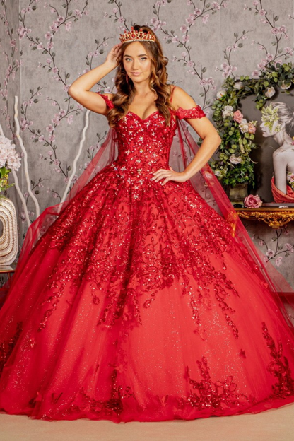 Detachable Mesh Back Drape Quinceanera Dress by Elizabeth K GL3185