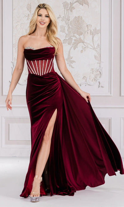 Sweetheart Sheer-Waist Strapless  Velvet  Dresses By Amelia Couture 5051