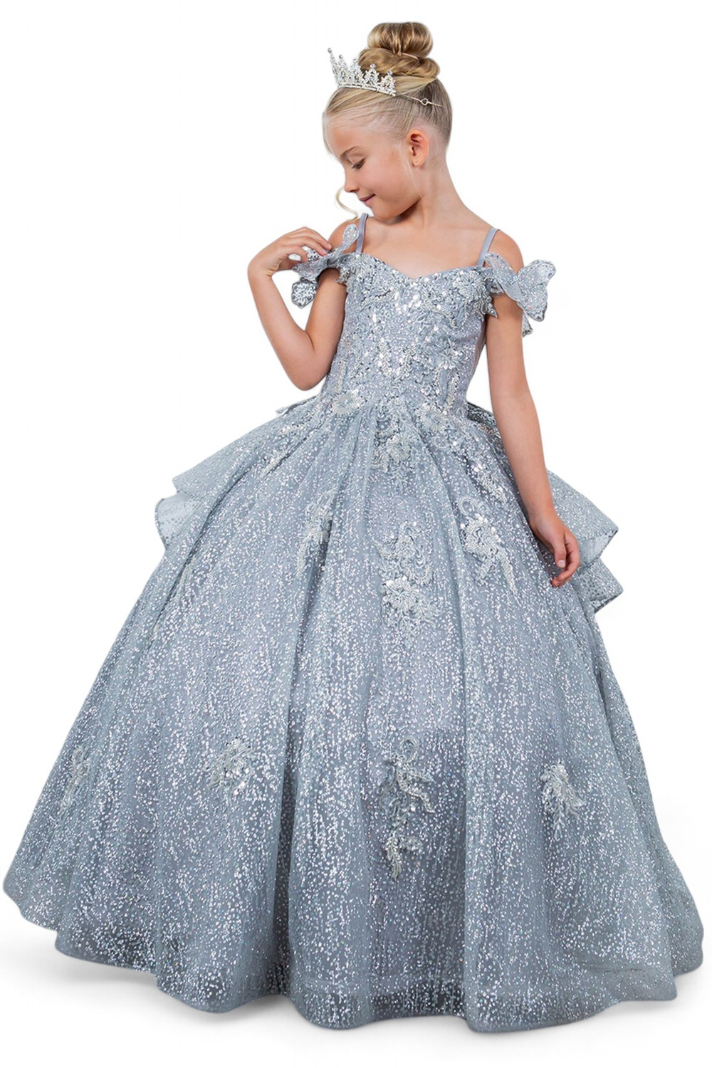 Off-the-shoulder ball gown with long sleeves for girls by-BLISS 8120x