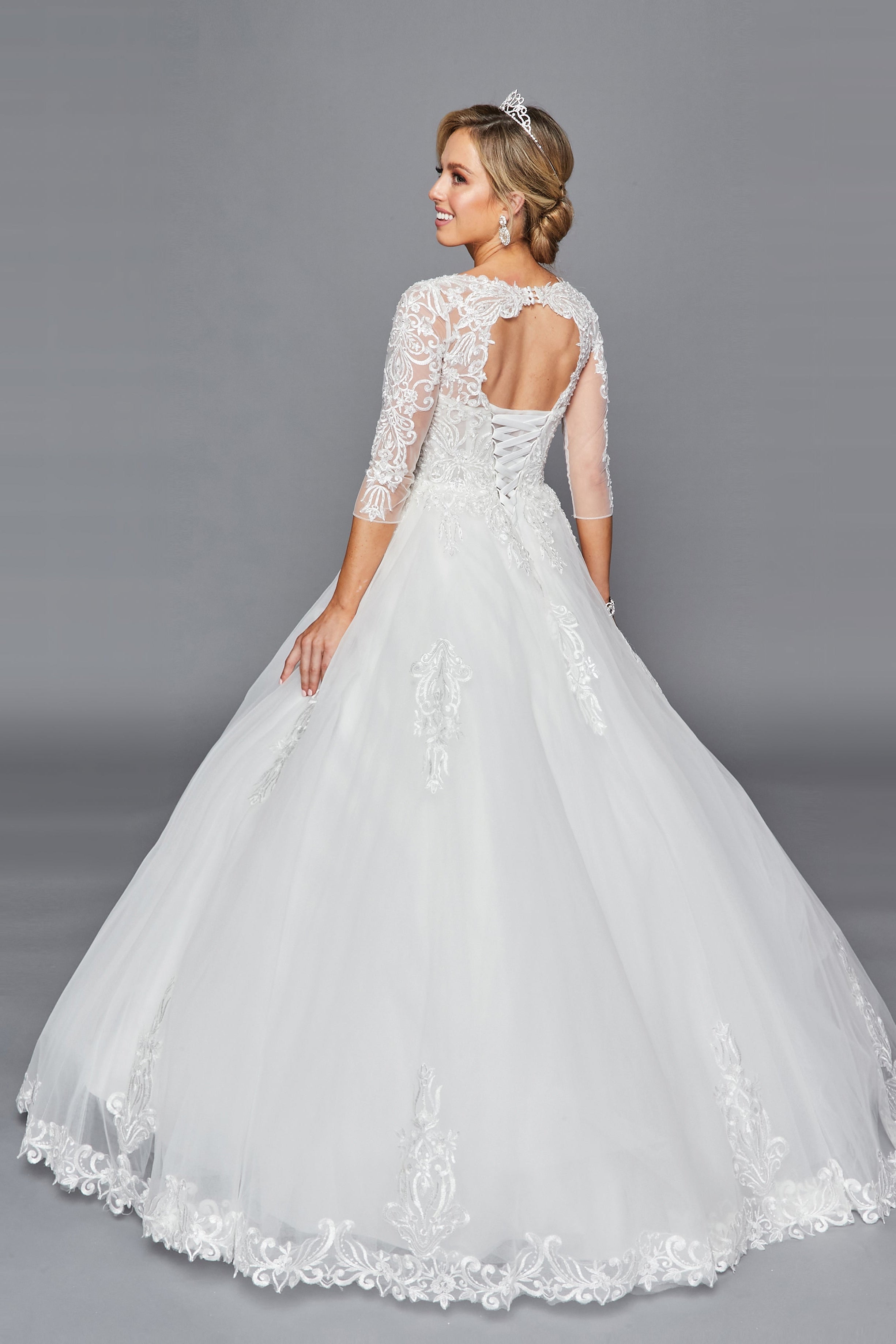 3/4-Sleeve Deep Square Ball Gown Gown by Bridal 43632
