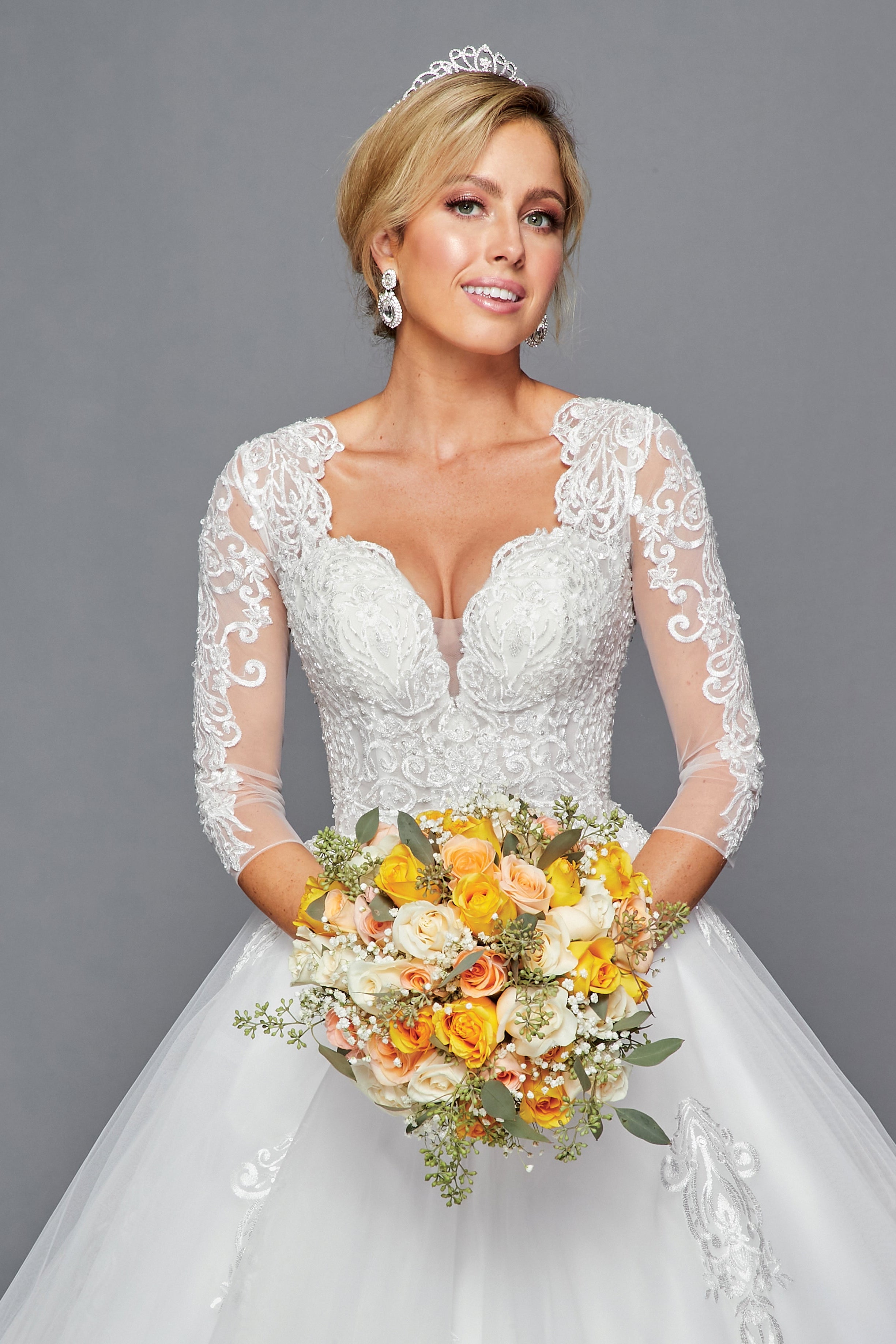 3/4-Sleeve Deep Square Ball Gown Gown by Bridal 43632