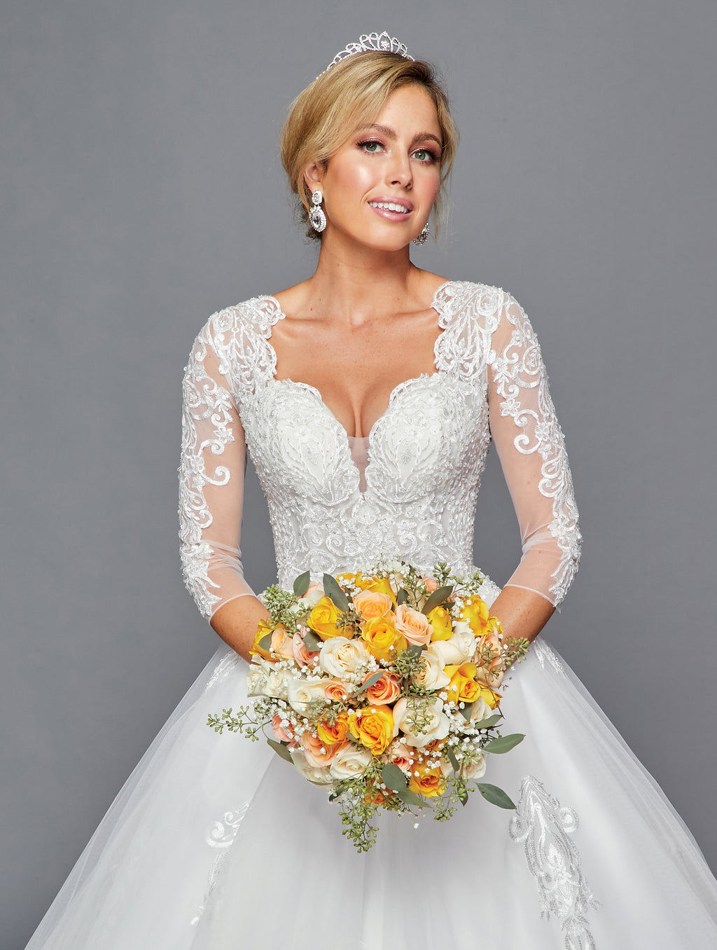 3/4-Sleeve Deep Square Ball Gown Gown by Bridal 43632