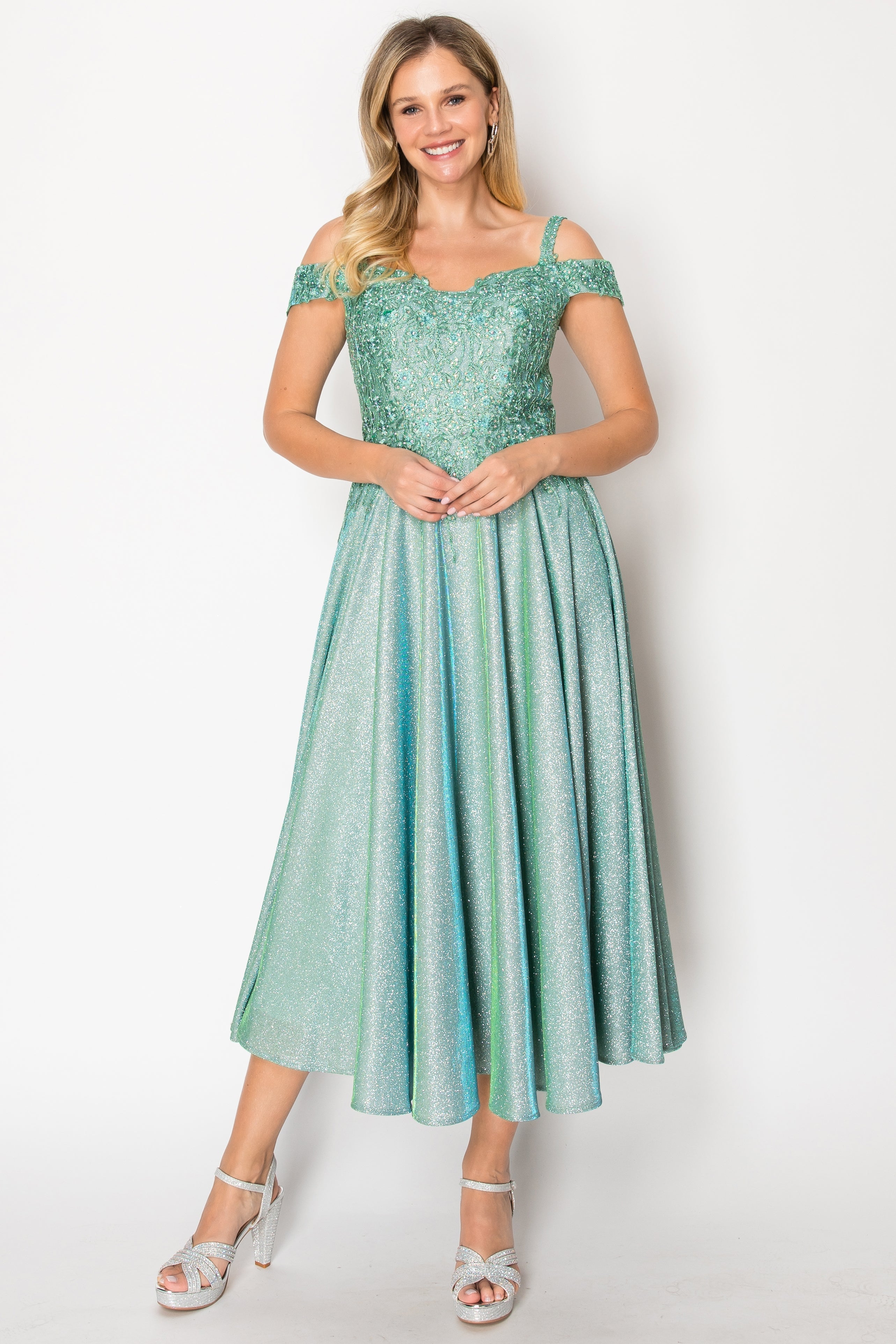 Off-Shoulder Embroidered Evening Dress by Chica J04969