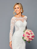Long-Sleeve Illusion Boat Mermaid Gown by Bridal 45050