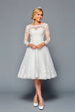 Long-Sleeve Illusion Boat Short A-Line Dress by Bridal 45187