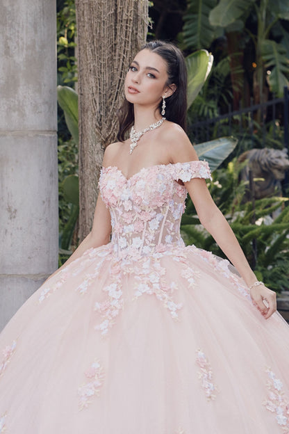 3D Floral Off-The-Shoulder Quinceanera Gown by Juliet 1460JT