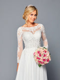 Long-Sleeve Illusion Boat A-Line Dress by Bridal 45361