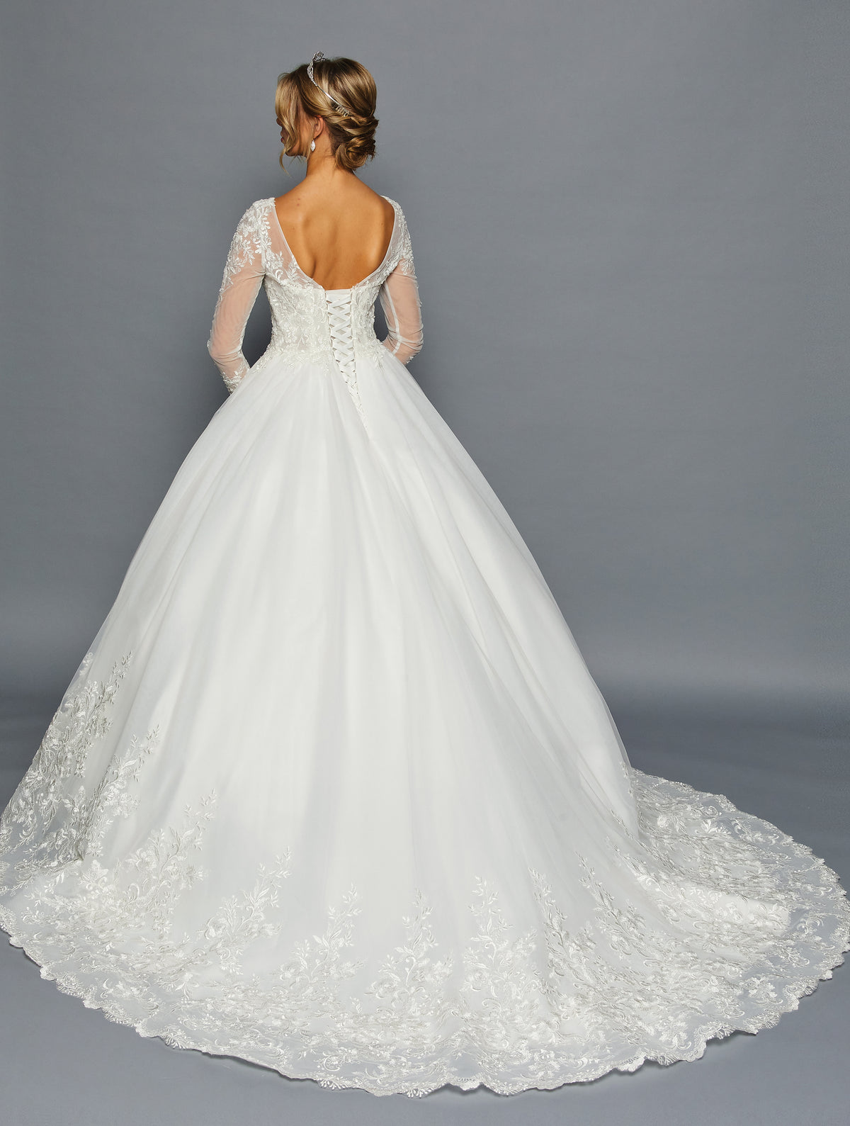 Long-Sleeve Boat Neck Ball Gown Gown by Bridal 45498
