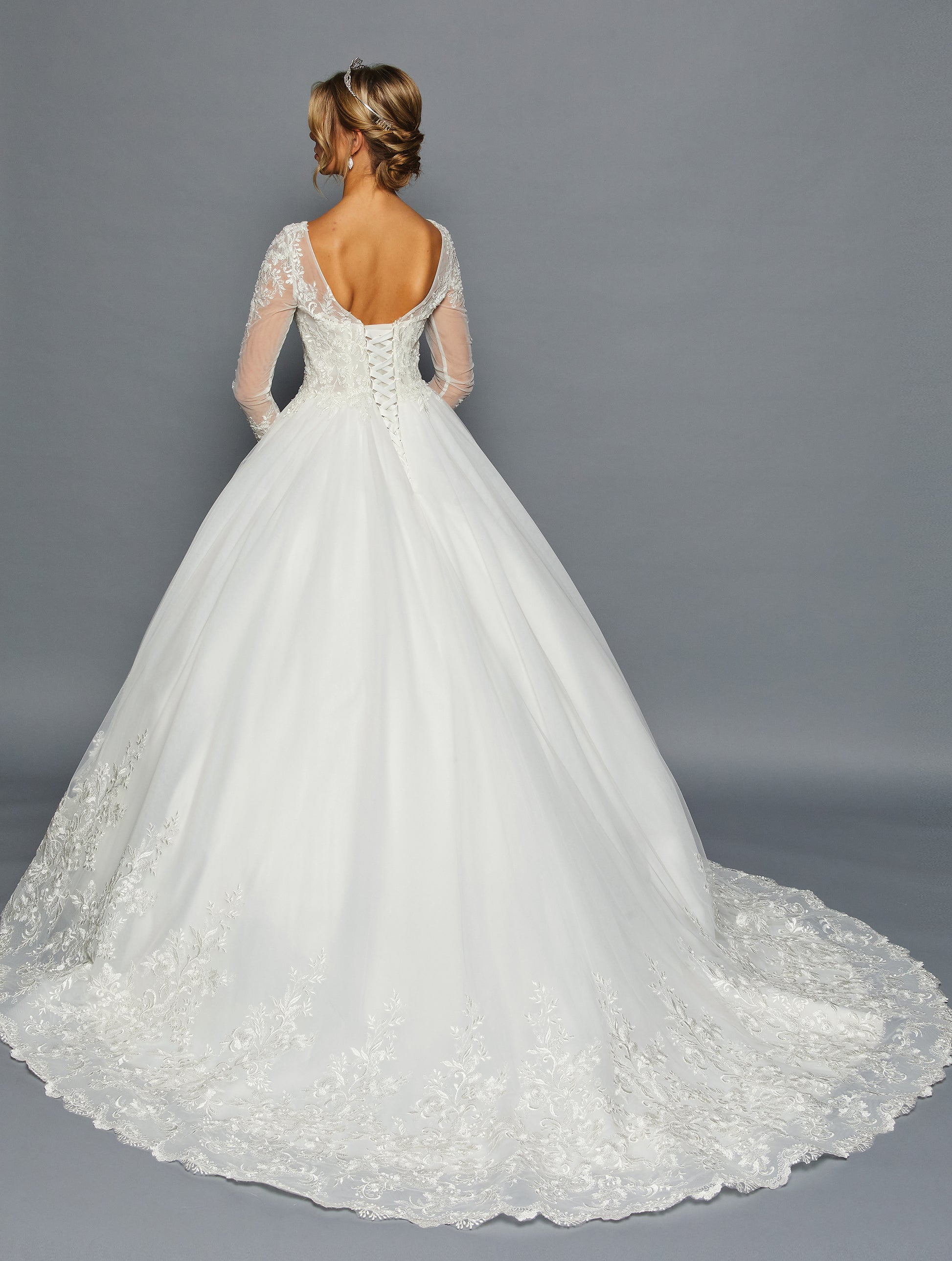 Long-Sleeve Boat Neck Ball Gown Gown by Bridal 45498