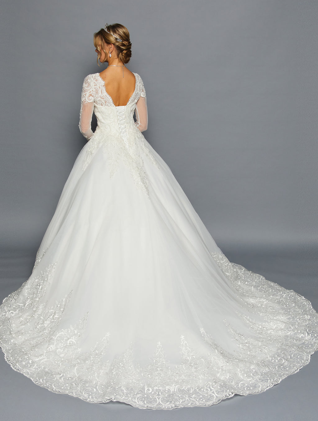 Long-Sleeve V-Neck Ball Gown Gown by Bridal 45709