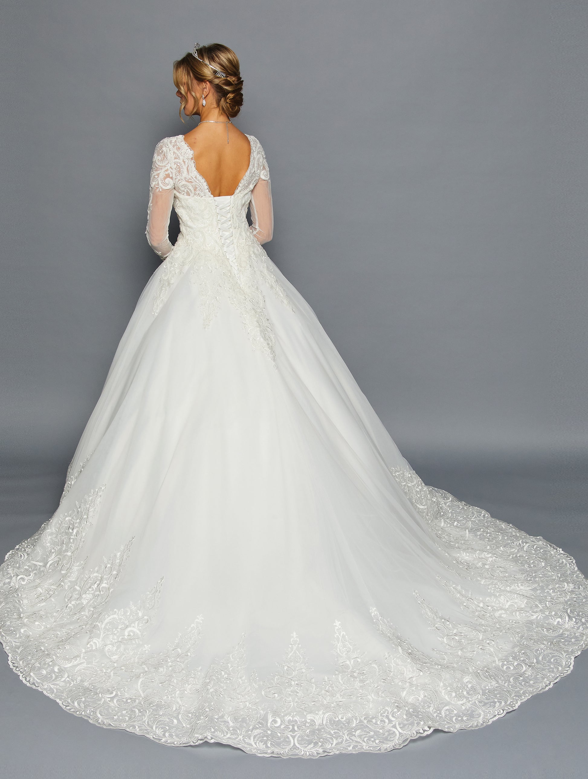 Long-Sleeve V-Neck Ball Gown Gown by Bridal 45709