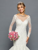 Long-Sleeve Boat Neck Mermaid Gown by Bridal 45983