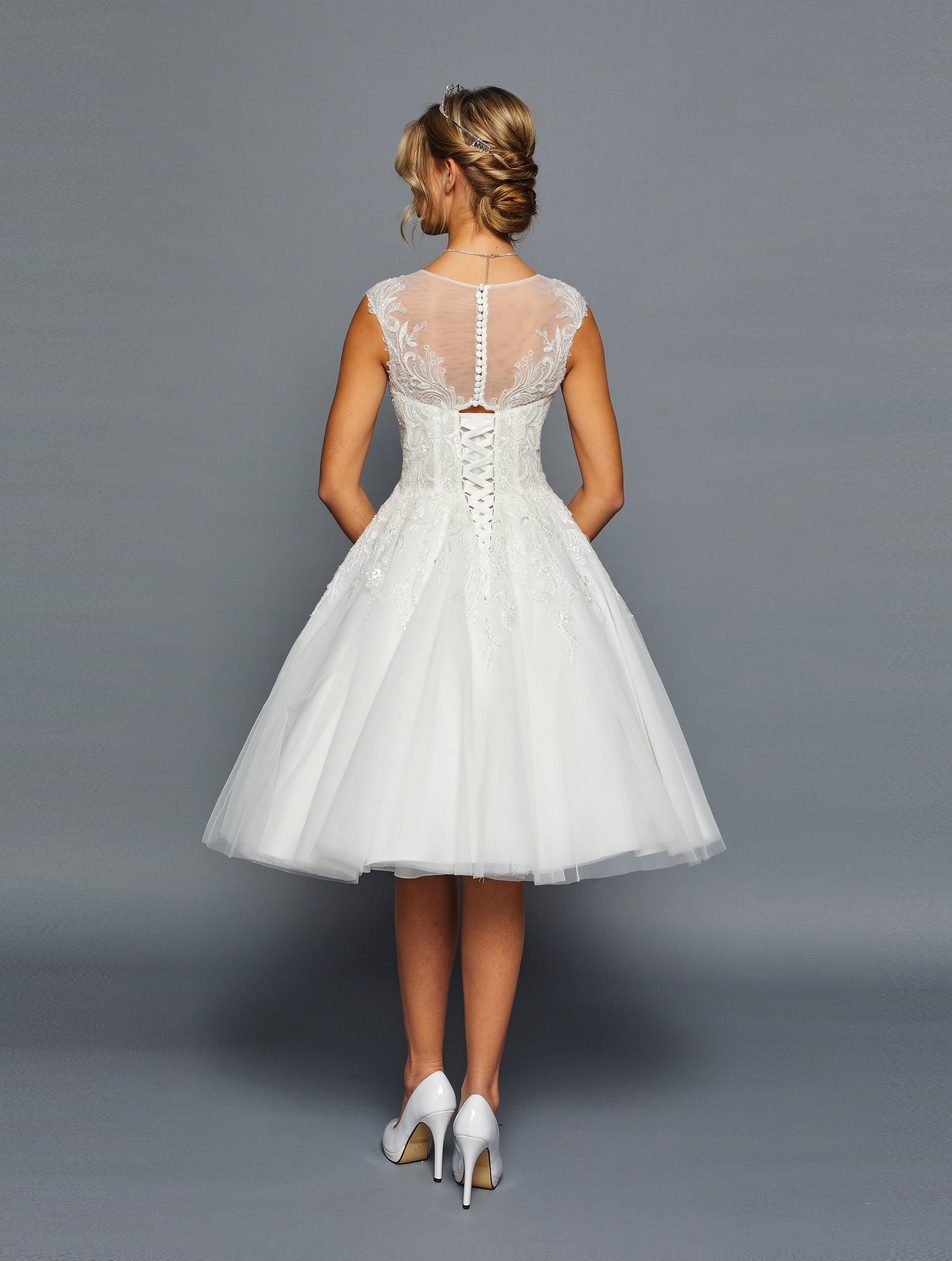 Cap-Sleeve Boat Neck A-Line Short Dress by Bridal 46020