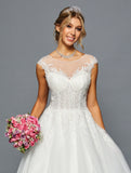 Cap-Sleeve Boat Neck A-Line Short Dress by Bridal 46020