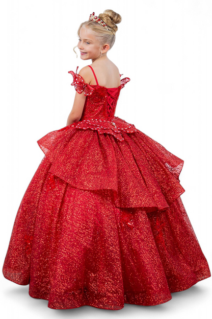 Off-the-shoulder ball gown with long sleeves for girls by-BLISS 8120x