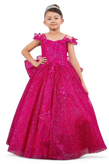 Off-the-shoulder ball gown with long sleeves for girls by-BLISS 8120x