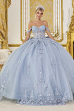 Off-Shoulder Floral Sleeve Quinceanera Ball Gown by Queen Collection 5000382