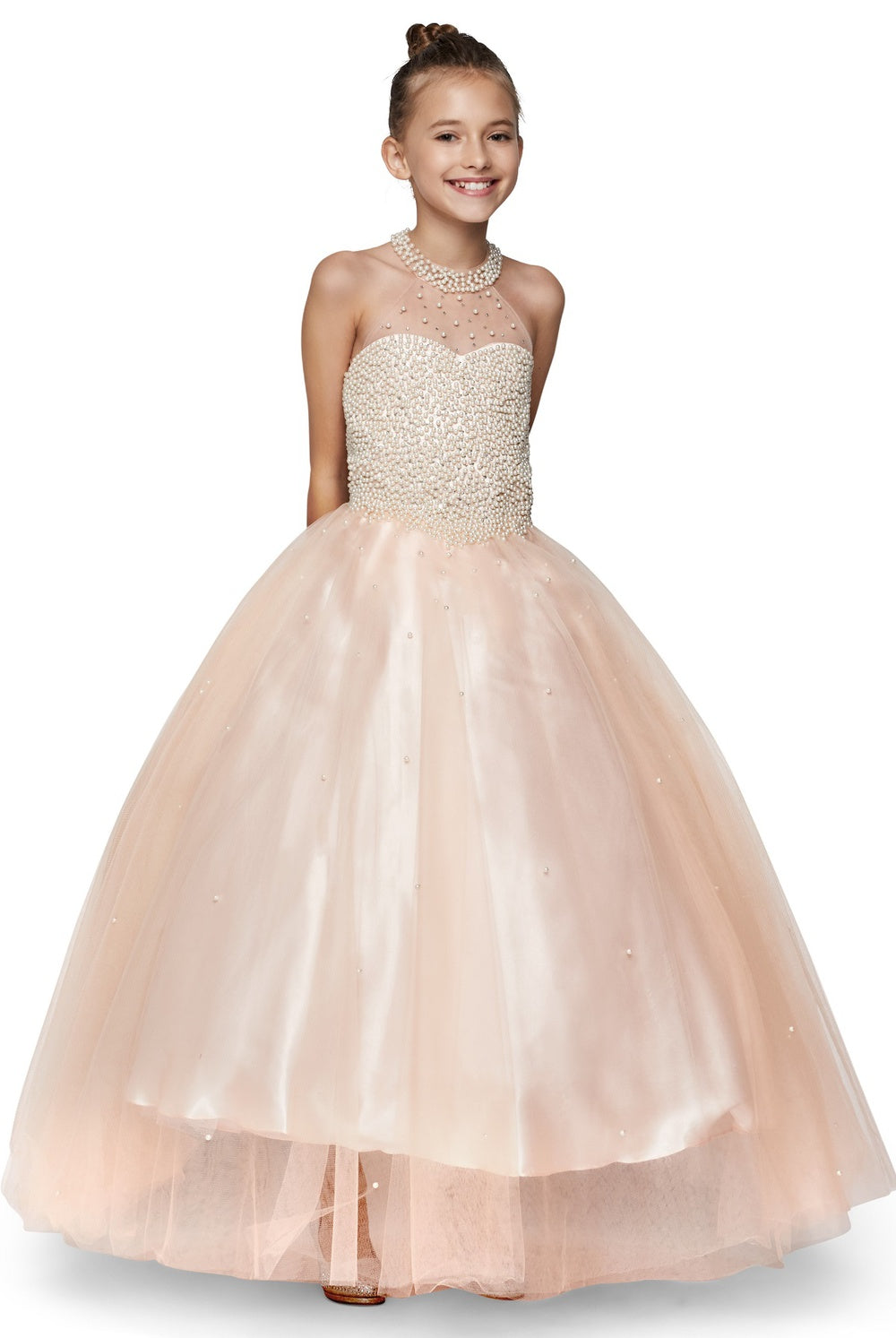 Cinderella Couture 5055 Mini Quince Halter All-Over Pearl Party Tulle