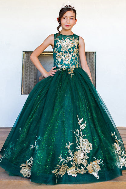 Mini Quince glitter tulle ball gown with golden sequin appliqué – Cinderella Couture 5118 Blush, Red, Royal | www.snkdress.com