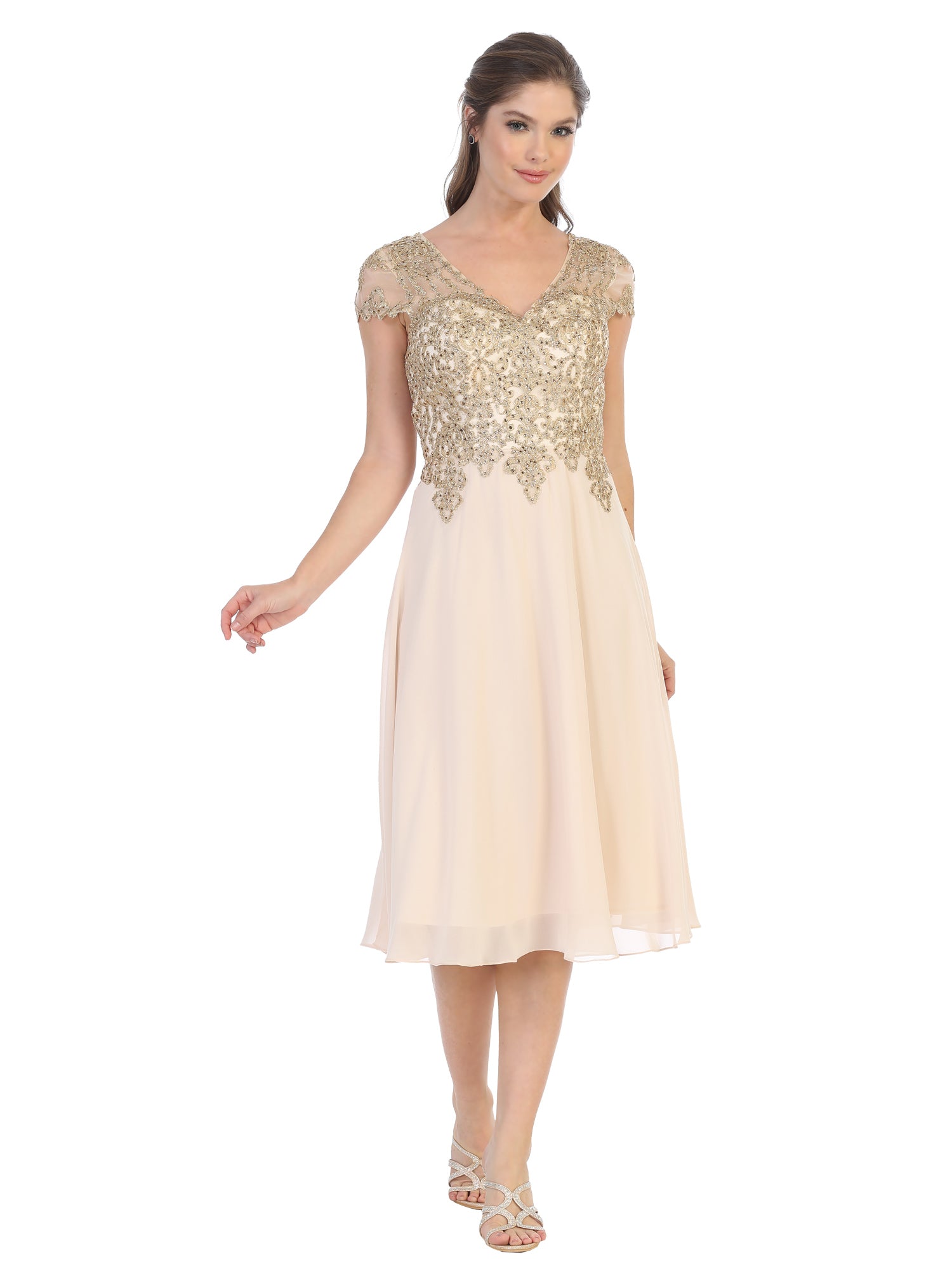 Knee Length Chiffon Gown with Embellishment by Hana Collection 521763