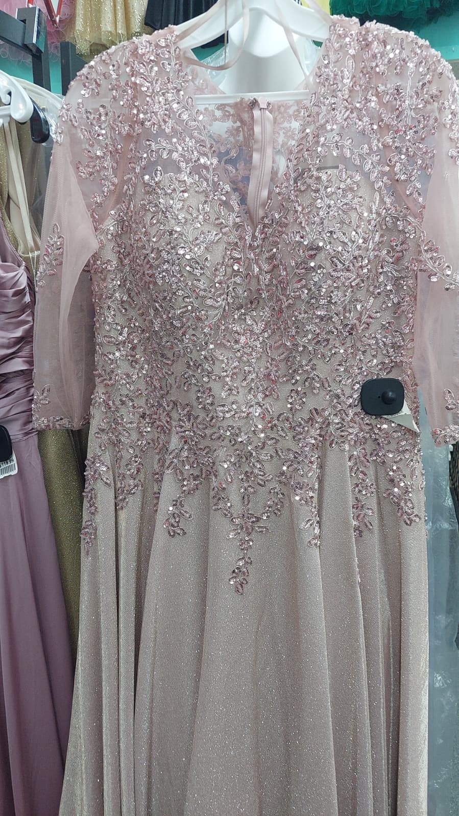 Metallic A-Line Gown with Sleeves by Hana Collection 530395