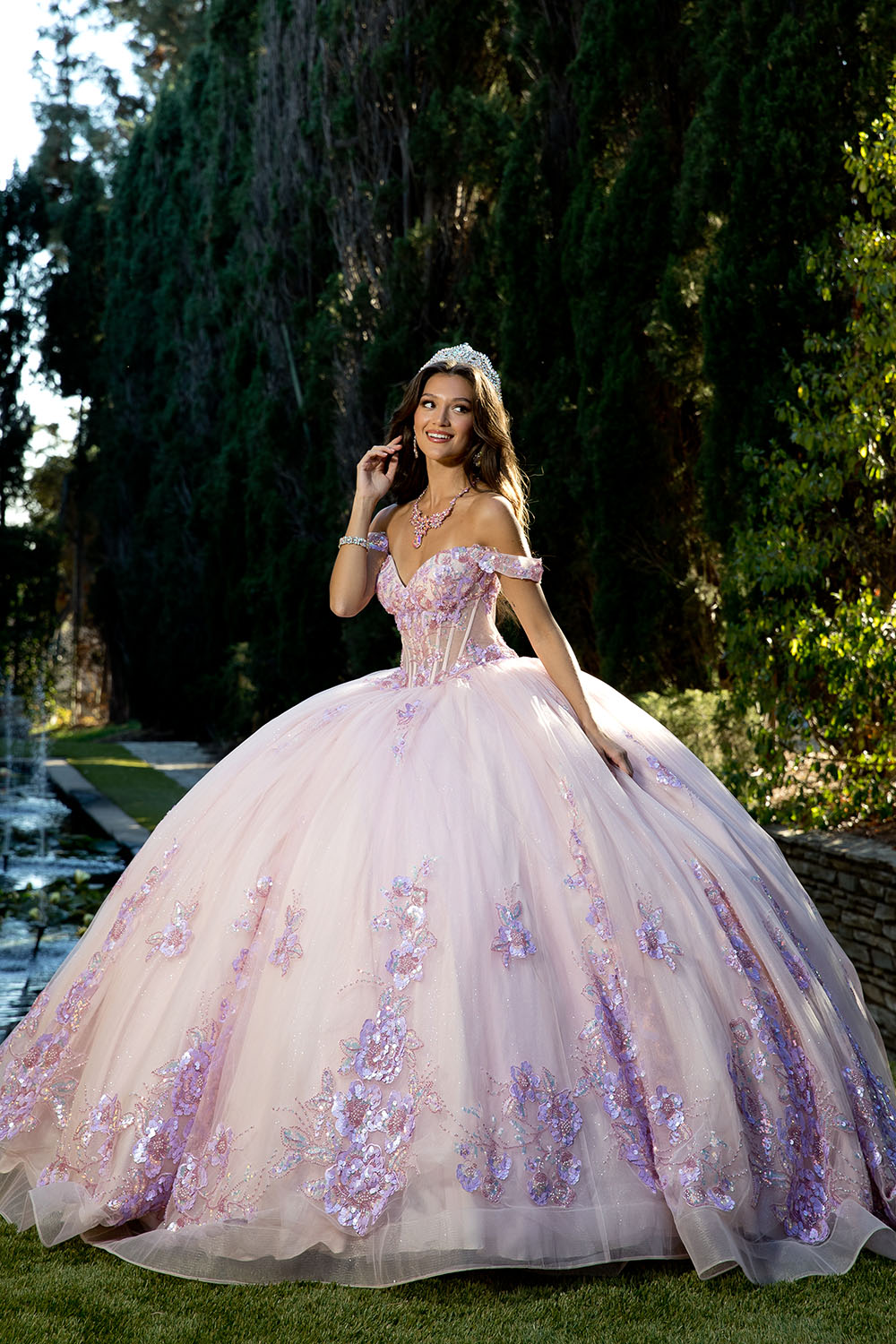 Off-Shoulder Floral Sequin Dress -Bella Princess Couture PQ1073