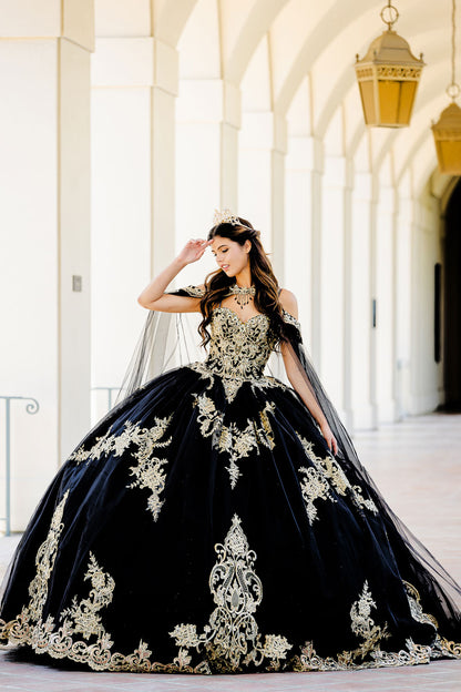 Strapless Quinceañera Dress with Cape by Bella Princess PQ1016