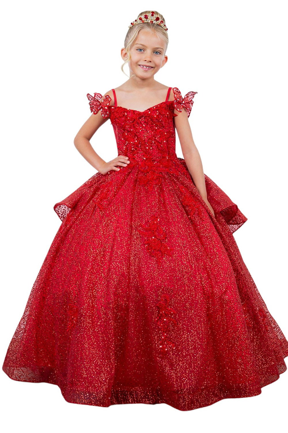 Off-the-shoulder ball gown with long sleeves for girls by-BLISS 8120x