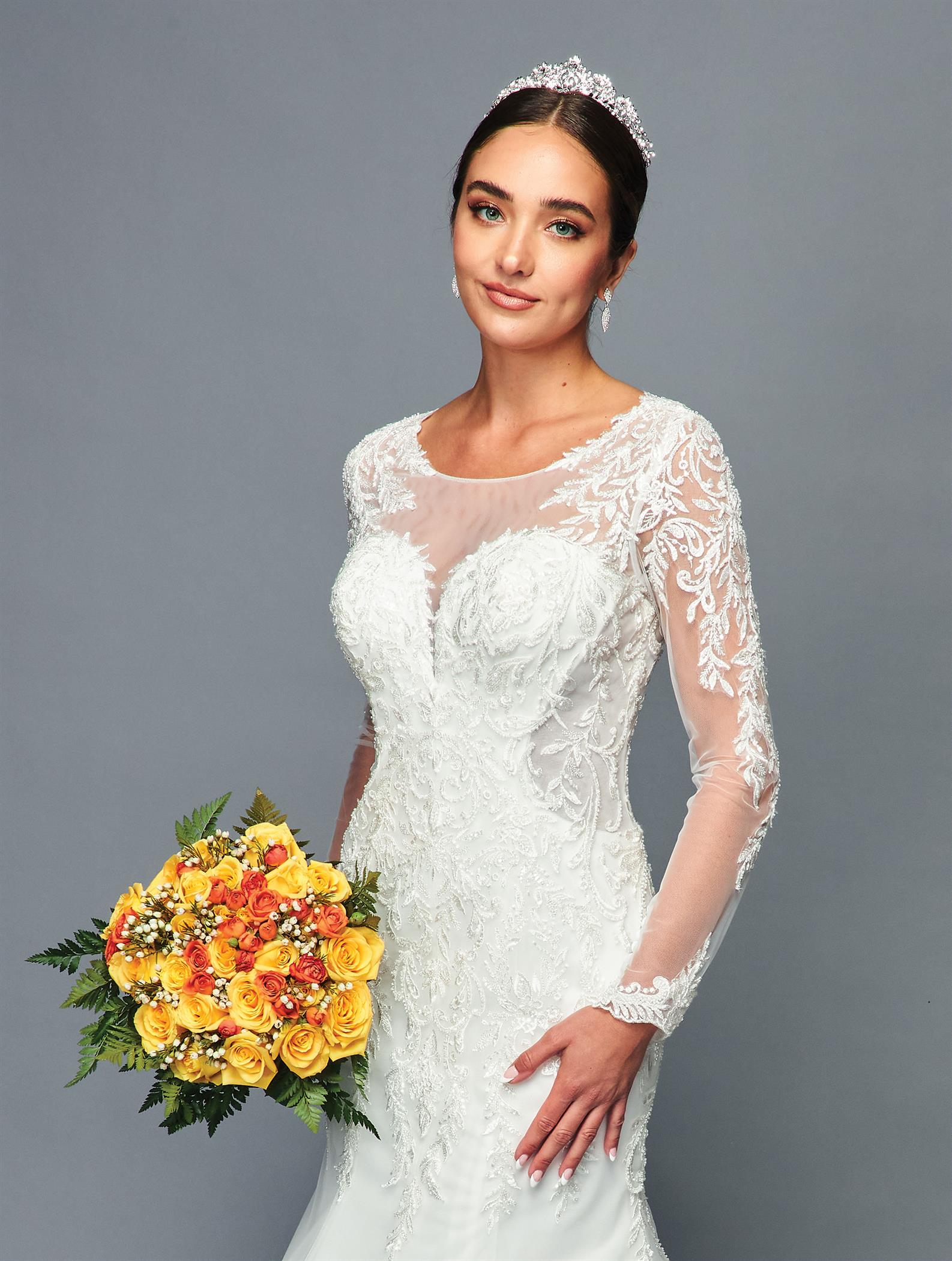Long-Sleeve Illusion Mermaid Gown by Bridal 47033