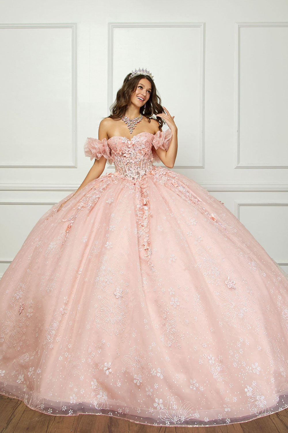 3D Floral Off-Shoulder Quince Gown by Bella Princess Couture PQ1064