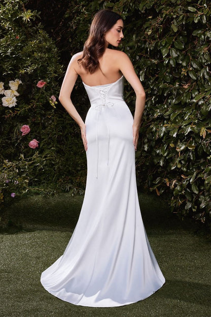 Strapless Satin  Gown in Off White by Ladivine 7451W