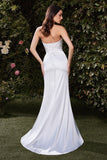Strapless Satin  Gown in Off White by Ladivine 7451W