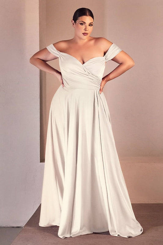Off Shoulder Satin Corset Gown by Ladivine 7493WC