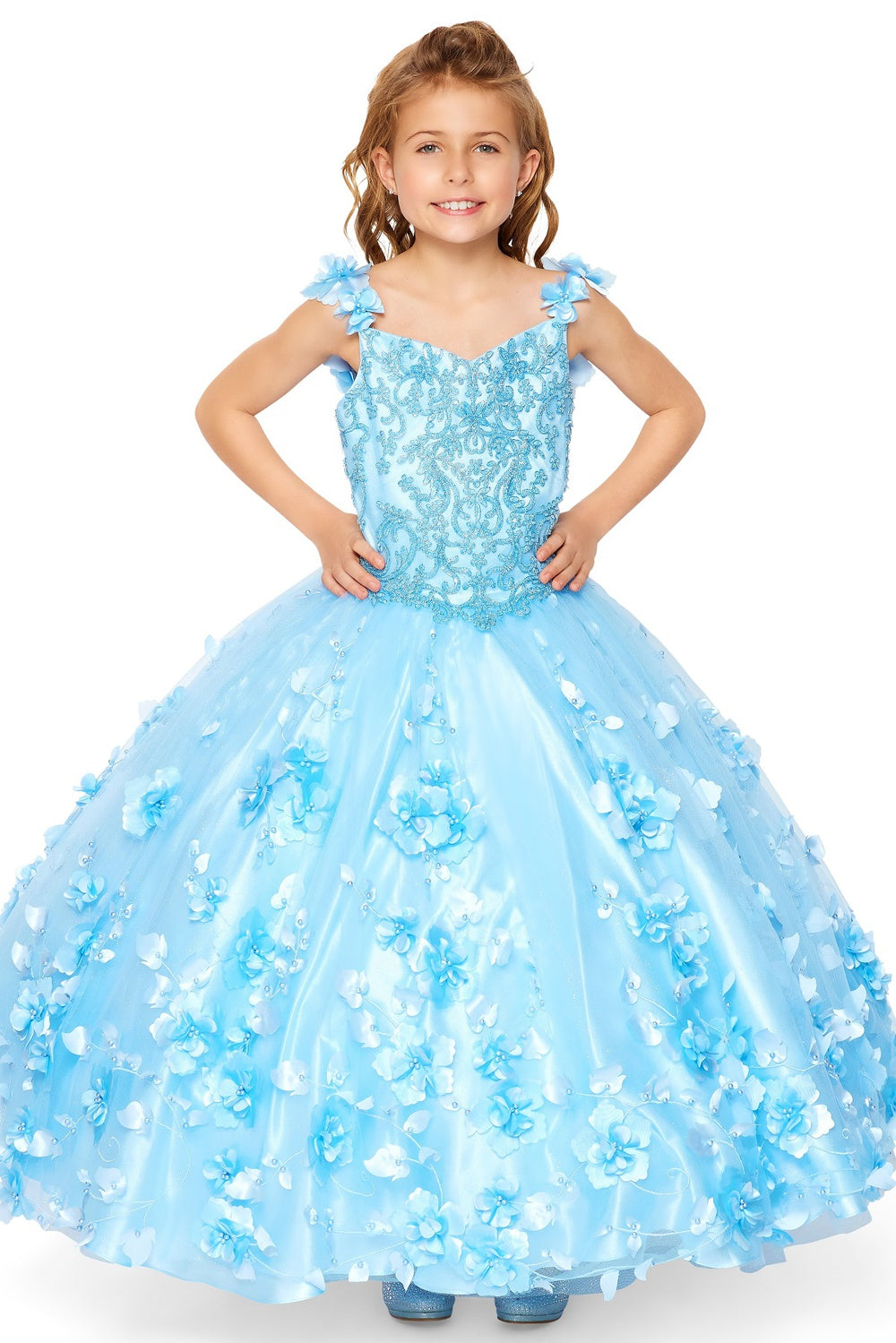 Mini Quince 3D Stone & Pearl Floral Ball Gown by Bliss 8030