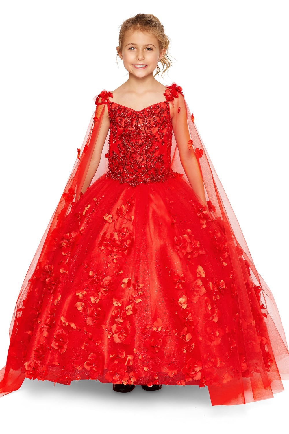 Mini Quince 3D Stone & Pearl Floral Ball Gown by Bliss 8030