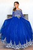 Mini Quince off-shoulder glitter tulle ball gown 3D floral | www.snkdress.com