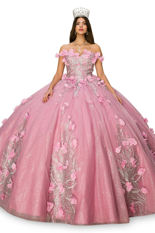 Off The Shoulder 3D floral applique gown by Cinderella Couture 8061J