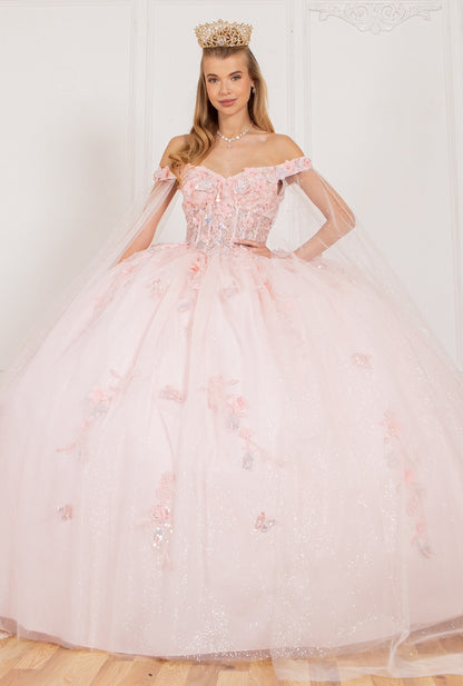 3D Butterfly Ball Gown w/Detachable Train Sleeve by Cinderella Couture 8075J