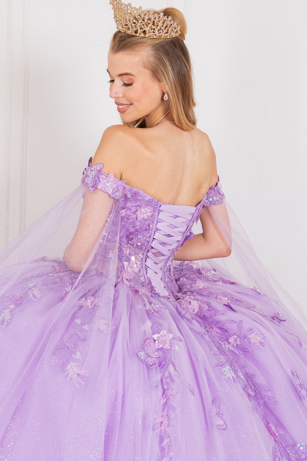 3D Butterfly Ball Gown w/Detachable Train Sleeve by Cinderella Couture 8075J