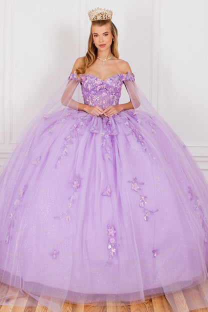 3D Butterfly Ball Gown w/Detachable Train Sleeve by Cinderella Couture 8075J