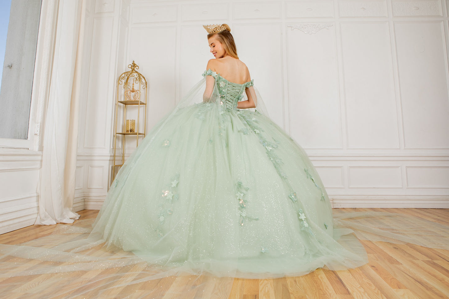 3D Butterfly Ball Gown w/Detachable Train Sleeve by Cinderella Couture 8075J