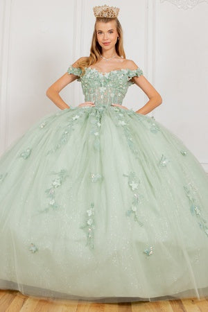 3D Butterfly Ball Gown w/Detachable Train Sleeve by Cinderella Couture 8075J