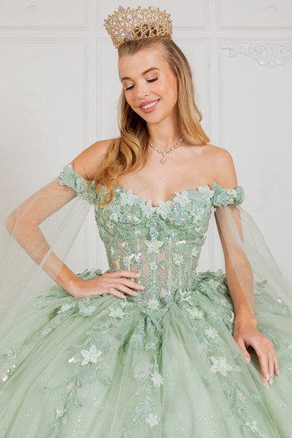 3D Butterfly Ball Gown w/Detachable Train Sleeve by Cinderella Couture 8075J