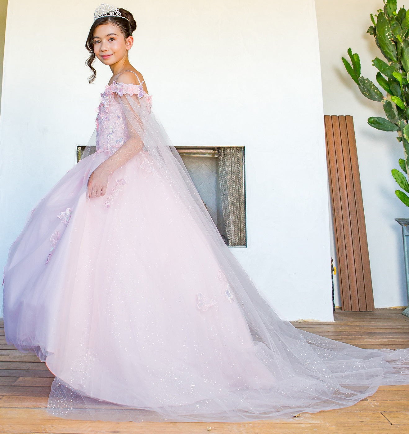 Mini Quince 3D Floral Off-Shoulder Glitter  Dress by Bliss 8075