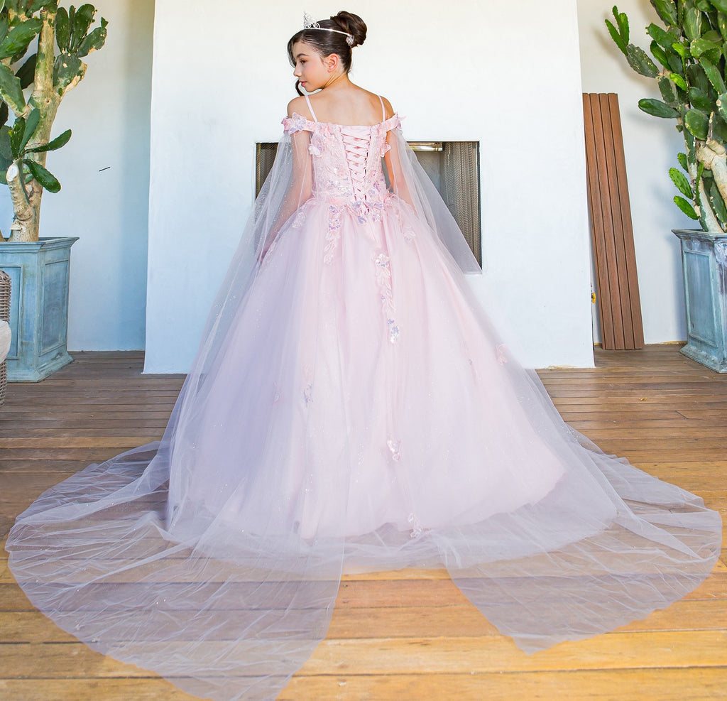 Mini Quince 3D Floral Off-Shoulder Glitter  Dress by Bliss 8075
