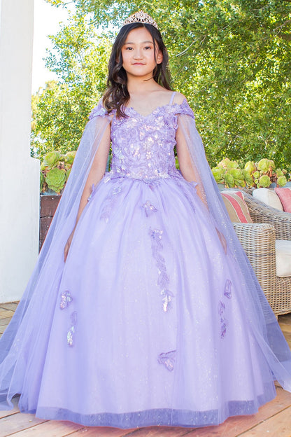 Mini Quince 3D Floral Off-Shoulder Glitter  Dress by Bliss 8075