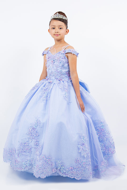Floral embroidered strapless puff sleeve A-line gown for quinceanera | www.snkdress.com8 .8115