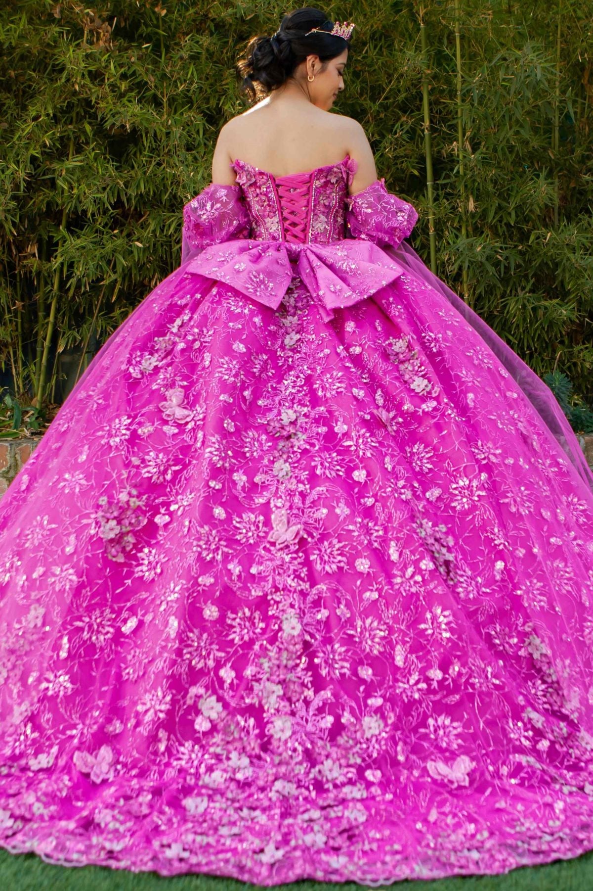 PREORDER Puff Sleeves w/Cape Embroidered Ball Gown by Cinderella Couture 8210J